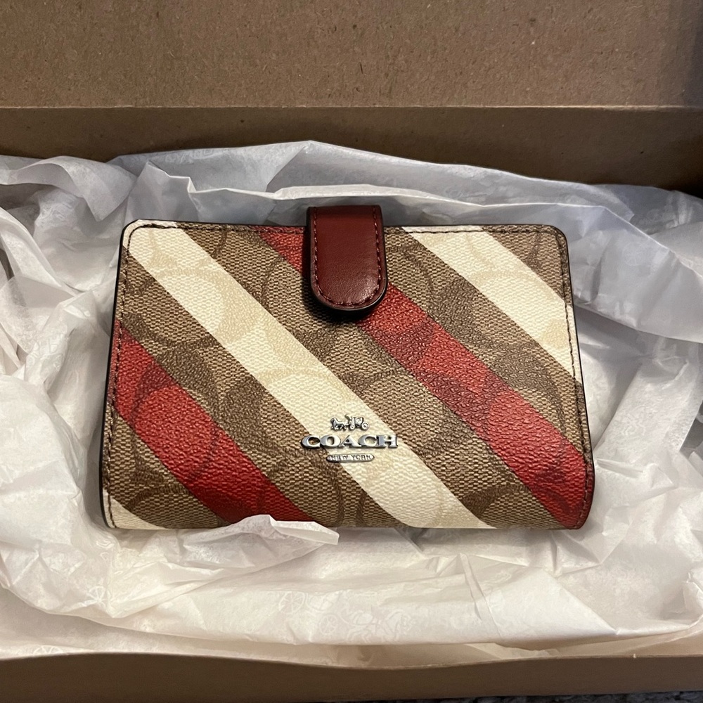COACH Medium Corner Zip Wallet In Signature Canvas With Diagonal Stripe Print